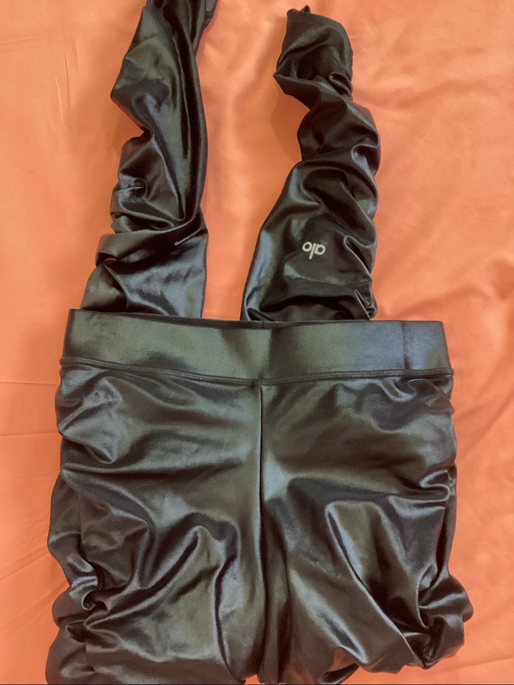 Alo Black Ruched Satin Leggings - - Picture 7 of 12